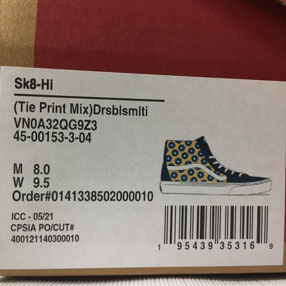 NEW VANS SK8 HI (TIE PRINT MIX) - Picture 7 of 7